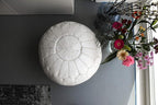 Poufs&Pillows Premium Moroccan Leather Pouf - Handmade - Delivered Stuffed - Ottoman, Footstool, Floor Cushion (White)