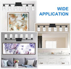 MELUCEE LED Vanity Lights for Bathroom, 6-Light Dimmable LED Bathroom Light Fixtures Black with Crystal Bubble Clear Glass Shade 3000K-6000K LED Wall Light Fixture for Bathroom, Built-in LED Chips
