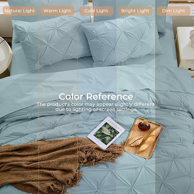 Sasttie Twin XL Comforter Set, 5-Piece Bed in a Bag, Pintuck Bedding Sets for All Season, Includes Comforter, Flat Sheet, Fitted Sheet, Pillowcase and Pillowsham, Greylish Blue