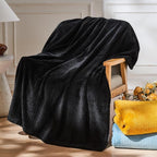 NEWCOSPLAY Super Soft King Blanket Black Premium Silky Flannel Fleece Leaves Pattern Lightweight Bed Blanket All Season Use (Black, King(90"x110"))