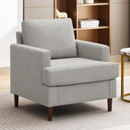 Mid-Century Accent Chair,Modern Linen Fabric Armchair for Living Room,Comfy Upholstered Reading Accent Chairs for Bedroom,Single Sofa Chair with Wood Legs (Light Grey, 1 Pack)
