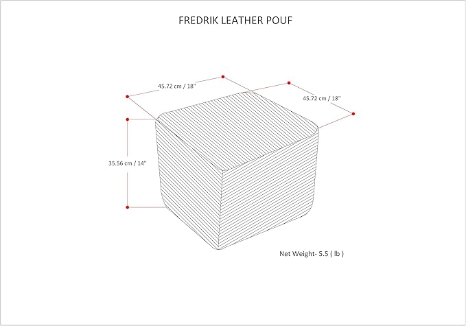 SIMPLIHOME Fredrik Square Pouf - 18 inch Wide Genuine Woven Leather Ottoman in Black, Boho-Style Footstool or Extra Seating for Living Room or Bedroom with Polystyrene Bead Filling, Assembled