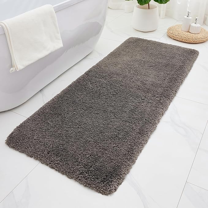 ILANGO Dark Gray Bathroom Rugs 70" × 24" Non Slip & Super Absorbent Thick Soft, Washable Bath Carpet Runner for Floor, Microfiber Plush Shaggy Bath Mats with Rubber for Bedroom Bathtub Shower Room