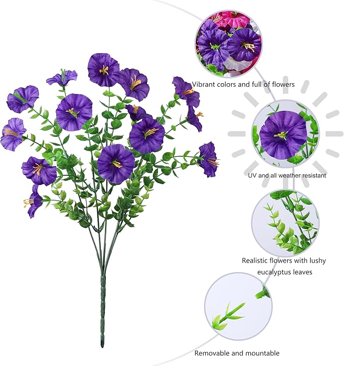 Ivydale 24 Bundles Artificial Flowers for Outdoors Spring Summer Porch Decor, Faux Petunias Plants Outdoor Realistic UV Resistant Silk Flowers for Outside Planters Patio Window Garden Yard Home