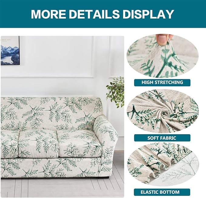 KRFOONN 3 Piece Stretch Sofa Couch Covers for 2 Cushion Couches Printed Sofa Loveseat Slipcover with 2 Separate Seat Cushion Covers Washable Sofa Slip Covers Furniture Protector (Loveseat, 30), Medium