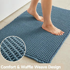 Waffle Runner Rug Bathroom, Long Boho Bathroom Rugs Non Slip Washable Super Absorbent Quick Dry Farmhouse Bath Decor, 72"x24" Denim Blue