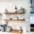 URBANDI, Rustic Floating Shelves, Set of 2, Hidden Bracket, Solid Wood, Heavy Duty, Wall Mounted Shelves, (Brown, 12Wx8D)