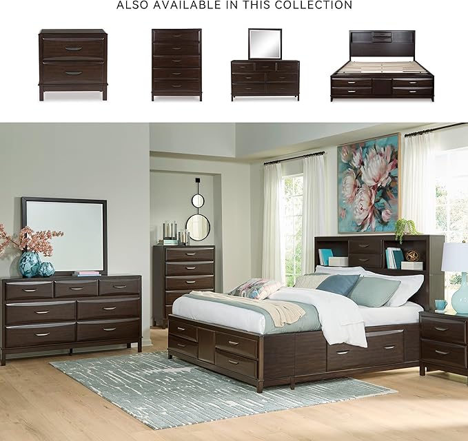 Signature Design by Ashley Vanmore Contemporary 7-Drawer Dresser and Mirror with Anti-Tipping Restraint, Dark Brown