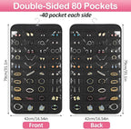 Hanging Jewelry Organizer for Closet with Swiveling Hanger, 17 x 30 In, 80 Clear Pockets Jewelry Organizer Hanging for Jewelries, Earrings, Accessories (Beige) (1, Black)