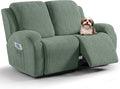 VANSOFY Recliner Loveseat Cover, 6-Pieces Stretch Dual Recliner Sofa Cover Soft Jacquard Reclining Couch Slipcover Furniture Protector with Elastic Bottom for Kid, Pets(2 Seat,Bean Green)