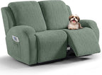 VANSOFY Recliner Loveseat Cover, 6-Pieces Stretch Dual Recliner Sofa Cover Soft Jacquard Reclining Couch Slipcover Furniture Protector with Elastic Bottom for Kid, Pets(2 Seat,Bean Green)