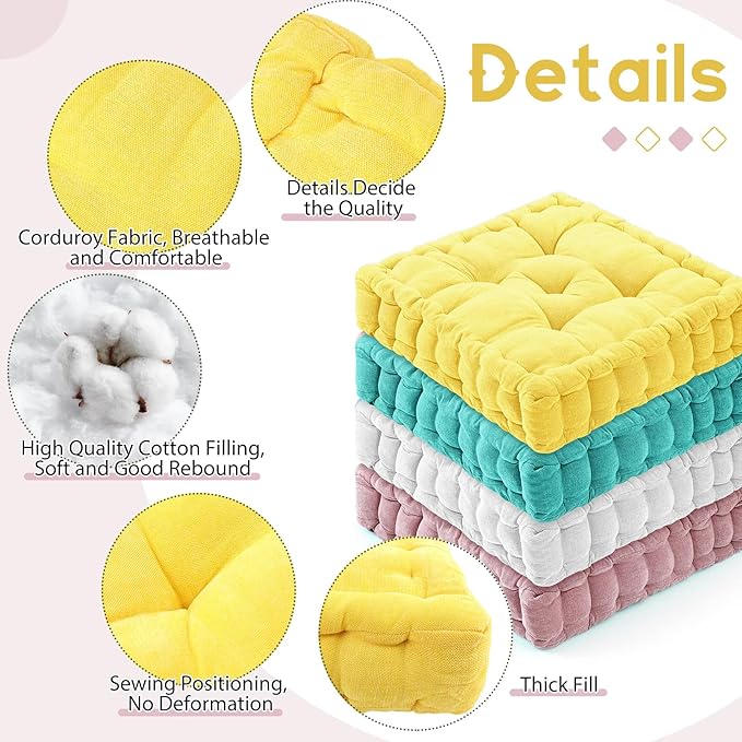 Jerify Floor Pillow Cushions 22 x 22 Inch Round Square Large Meditation Floor Pillow for Classroom Adult Meditation Picnic Party Seating Learning Daycare School(20x20x5'',Square,Mixed Pink,)