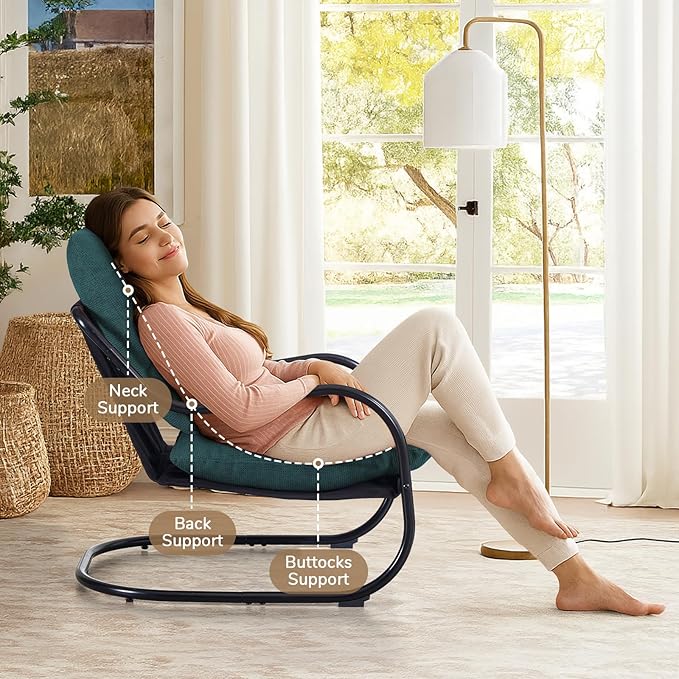 Peace nest Modern Accent Chair Comfy Living Room Suspended Chair Bedroom Armchair with Mental Frame Comfortable Upholstered Cushion for Balcony Lounge Reading Meeting Room Blue