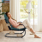 Peace nest Modern Accent Chair Comfy Living Room Suspended Chair Bedroom Armchair with Mental Frame Comfortable Upholstered Cushion for Balcony Lounge Reading Meeting Room Blue