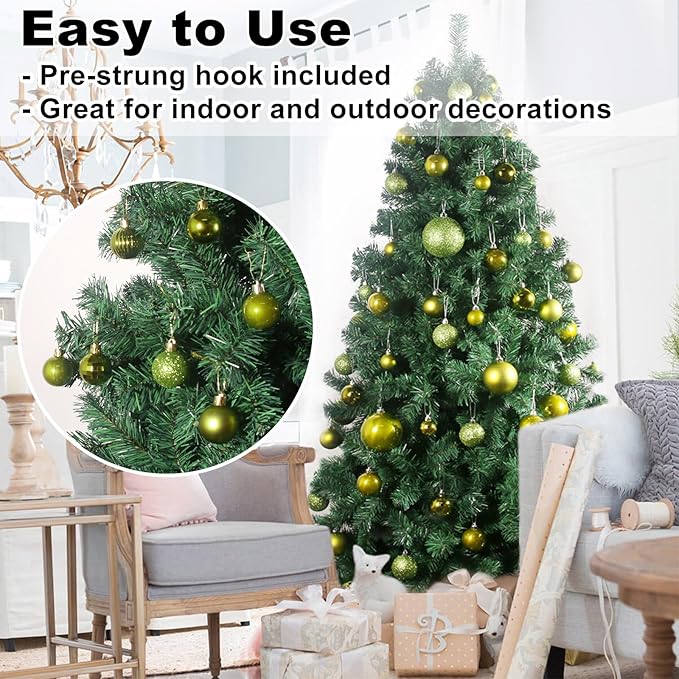 Lime Green 1.6" Small Christmas Balls Christmas Tree Decoration Ornaments Shatterproof Hanging Balls for Birthday Halloween Holiday Wedding Decorations Set of 24pcs