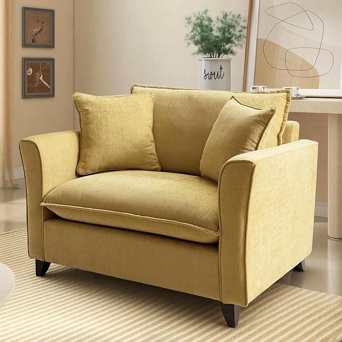 ERYE Modern Chenille Upholstered Accent Chair Wider Seat Leisure Cushion Armchair with 2 Pillows and Removable Cover for Home Apartment Office Living Room Bedroom