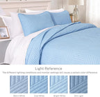 Exclusivo Mezcla Ultrasonic King Quilt Bedding Set, Lightweight Light Blue Bedspreads Soft Modern Geometric Coverlet Set for All Seasons (1 Quilt and 2 Pillow Shams)