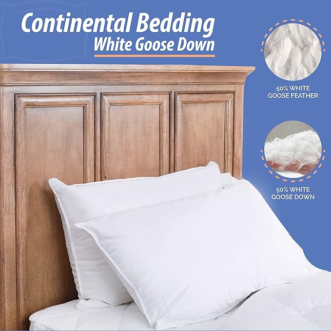 Continental Bedding Affinity Down Alternative Pillow, Medium Firm, 300TC 100% Cotton Shell, for Side, Back, and Stomach Sleepers