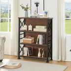 HOMBAZAAR 4-Tier Small Bookshelf, 35.4 Inch Short Book Shelf with Sturdy Metal Frame & Wood Shelves, Rustic Brown Industrial Bookcase for Living Room, Bedroom, Office
