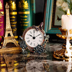 Mini Tabletop Clock, Decorative Vintage Floral Metal Table Clock with Battery Operated for Bedside, Table, Living Room, Home and Office