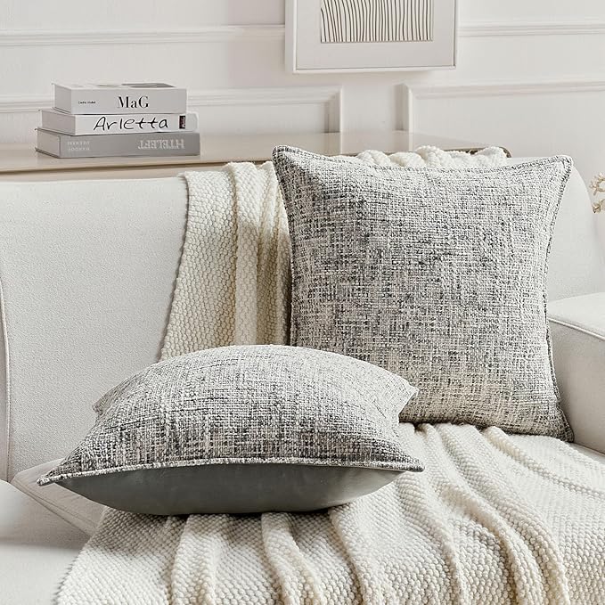 FUTEI Black Decorative Throw Pillow Covers 22x22 Inch Set of 2,Soft Chenille Tweed Textured Cushion Case,Modern Home Decor for Couch Bed Living Room