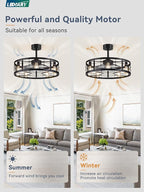 LEDIARY 26 inch Fandelier Caged Ceiling Fan with Light, Bladeless Ceiling Fan with Remote, Farmhouse Fan Lights Ceiling Fixtures for Kitchen, Bedroom, Outdoor(6 Speed, Timing)-Black