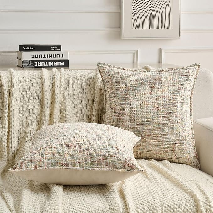 FUTEI Colorful Decorative Throw Pillow Covers 22x22 Inch Set of 2,Soft Chenille Tweed Textured Cushion Case,Modern Home Decor for Couch Bed Living Room
