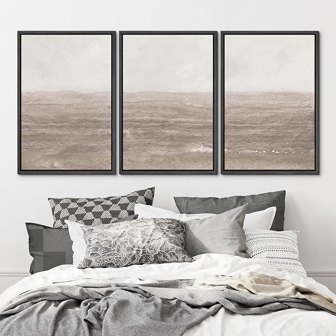 MUDECOR Framed Wall Art Print Set Neutral Textured Seascapes Subtle Tones Illustrations Modern Art Boho Decorative Colorful Chic for Living Room, Bedroom, Office - 24"x36"x3 Black
