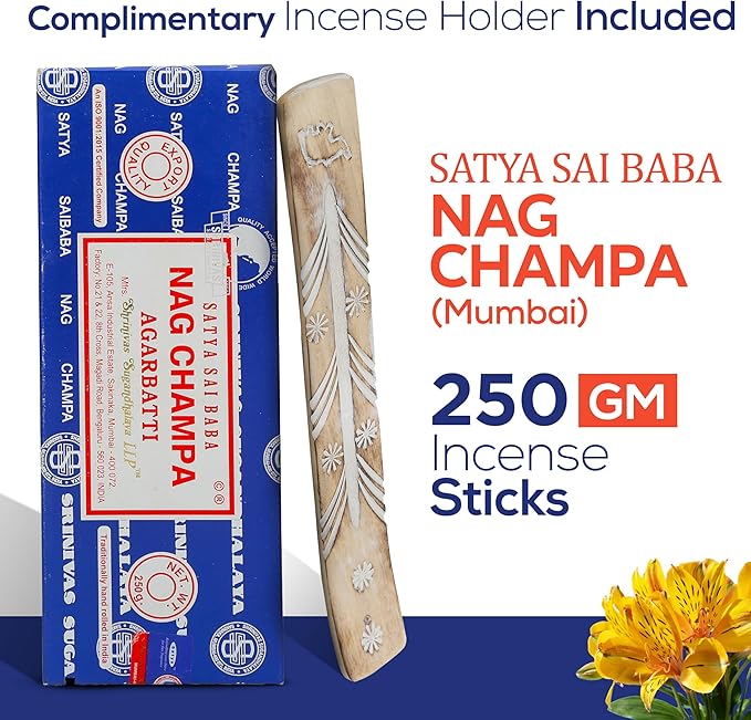 Satya Sai Baba Nagchampa Incense Sticks 250 gm Pack with Raajsee Insence Stick Holder, Inscent Sticks NagChampa Agarbatti, Natural & Chemical Free