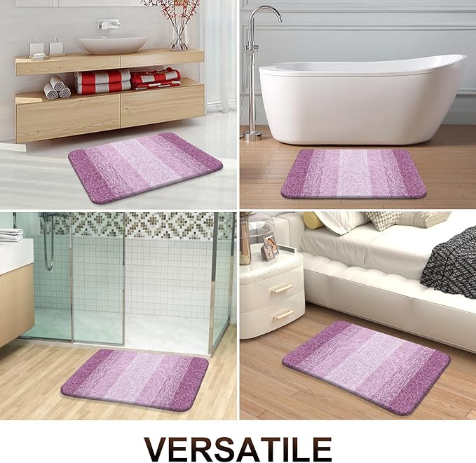 OLANLY Bathroom Rug Set 2 Piece, Soft Absorbent Microfiber Bath Mats and U-Shaped Contour Toilet Rug, Non-Slip, Machine Wash Dry, Plush Shaggy Bath Mats for Bathroom (30"x20"+24"x20", Pinkish-Purple)