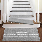 PURE ERA Bullnose Carpet Stair Treads Set Tape Free Non-Slip Indoor Stair Protectors Pet Friendly Rugs Covers Soft Skid Resistant Washable Reusable 9.5" x 30"(7 Pieces,Light Gray)