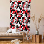Ambesonne Abstract Tapestry, Abstract Geometric Half Triangles Squares Maze Inspired Image, Fabric Wall Hanging Decor for Bedroom Living Room Dorm, 30" X 45", Charcoal Vermilion