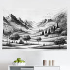 Ambesonne Mountain Tapestry, Monochrome Art Scenic Mounts with Wooded Lands Featuring Eastern Mandala, Fabric Wall Hanging Decor for Bedroom Living Room Dorm, 45" X 30", Pale Grey Dark Taupe
