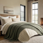 EVERGRACEHOME Chunky Chenille Knit Throw Blanket for Couch, Soft Luxurious Oversized Queen Moss Stitch Blanket for Bed, Large Cozy Farmhouse Knitted Throw for Sofa, Olive Green, 90" x 90"
