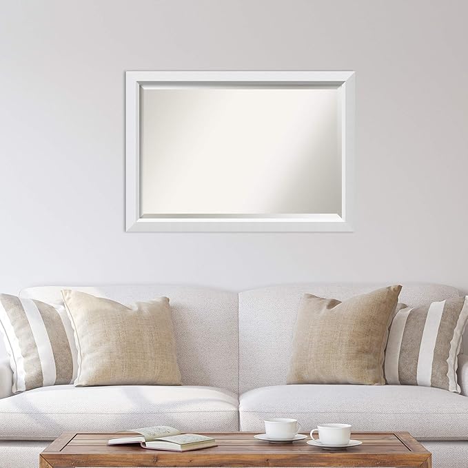 Amanti Art White Wall Mirror 28x40 Blanco White Rectangle Bathroom Mirror for Wall Decor Living Room, Large Modern Wood Frame, Hangs Horizonally and Vertically, Bathroom Decor, Beveled Edge