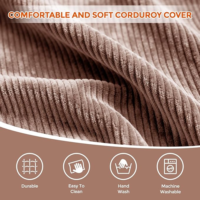 Pouf Ottoman Foot Rest, Comfortable & Soft, Round Footstool for Living Room, Bedroom, Office, Room Decoration, Corduroy Foot Stool Pouf with Odorless & Anti-Clump Filling, Large Brown