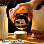 Elephants Gifts for Women Men 3D Elephant Crystal Ball with Wooden Light Base Glass Elephant Figurines Decor for Elephants Lovers on Christmas Valentine's Day Birthday (Diameter 2.36 inches)