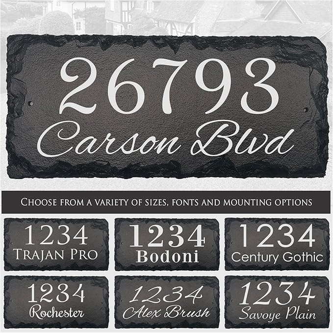 Ink Personalized Slate Stone Address Plaque - Address Signs for Houses - Customized House Sign - Outdoor House Number - Wall Decor Home Address Numbers - Garden Decor Signs (18"x8")