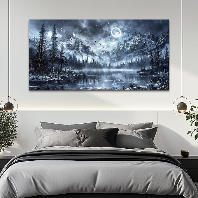 FUHAIHUA Large Canvas Wall Art For Living Room Wall Decor For Bedroom Office Decoration Black And White Wall Painting Forest Landscape Picture Hotel Artwork Poster Home Decor Ready to Hang 30X60 In