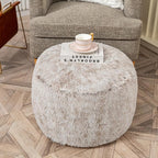Stuffed Ottoman with Modern High Density Foam Faux Fur Pouf Stool Round Foot Stool Cushion Storage Ottoman 20 * 12''Floor Pouf Ottoman Foot Rest for Living Room (Snow Coffee)