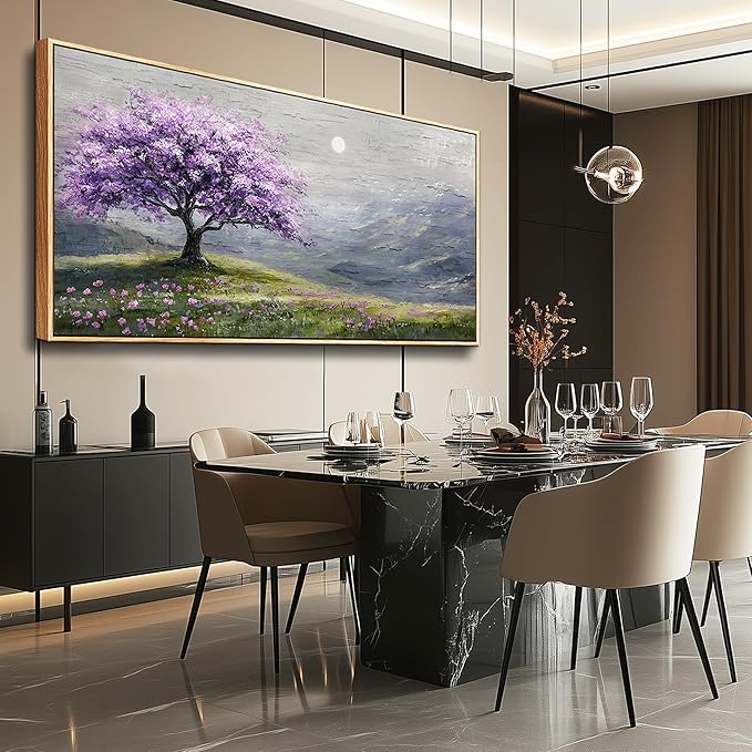 FUHAIHUA Large Wood Framed Wall Decor For Living Room Canvas Wall Art For Office Modern Wall Decorations For Bedroom Purple Tree Painting Farmhouse Pictures Artwork Room Home Decor 24x48 In