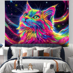 NYZE Cat Tapestry for Bedroom, Music Wall Tapestry, Party Decor Glow in the Dark Room Decor Tapestries, Cool Galaxy Planet Wall Hanging, Wall Hanging for Room Dorm 90in x 70in
