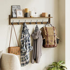 BAMEOS 35" L Wooden Coat Rack Wall Mount, Large Wall Coat Hooks with Shelf, Wall Hanging Shelf with 7 Dual Metal Hooks for Entryway, Bathroom, Kitchen, Living Room, Bedroom