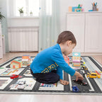 4x6ft Kids City Road Car Play Rug - Non-Slip Faux Wool Carpet with Interactive City Map Design, Educational Toy Vehicle Mat for Kids, Bedroom Playroom Nursery Gift.
