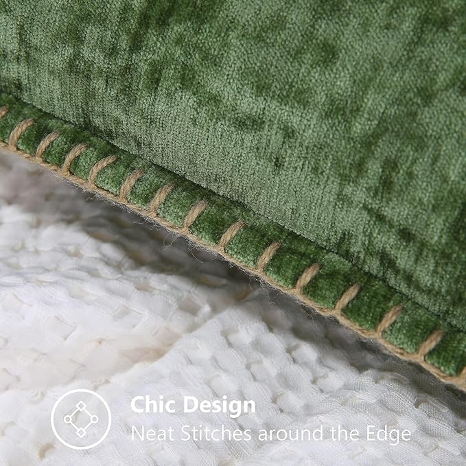 decorUhome Spring Chenille Soft Cozy Throw Pillow Covers 22x22 Set of 2, Modern Farmhouse Boho Velvet Decorative Euro Sham Pillow Cases with Stitched Edge for Couch Sofa Bed Home Decor, Forest Green