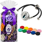 Potpourri Bags & Essential Oil Bracelet Set, Lavender Scented Potpourri Bowl Fillers for Home Decor + Aroma Diffuser Stainless Bracelet, Christmas, Mothers Day, Birthday Gifts for Women -Purple