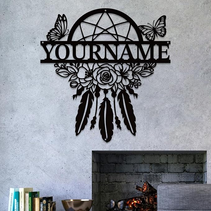Personalized Dream Catcher Metal Wall Art - Custom Name Iron Sign for Home Decor, 8-30 Inch Black (Style D)