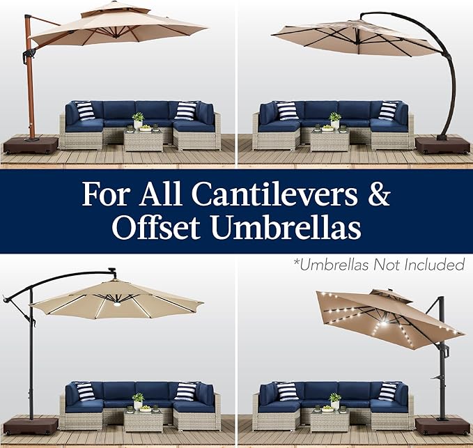 Best Choice Products 330lb Mobile Cantilever Offset Patio Umbrella Base, Universal Fit Heavy-Duty Outdoor Portable Stand w/Wheels Locks, Fillable Weights Set - Brown