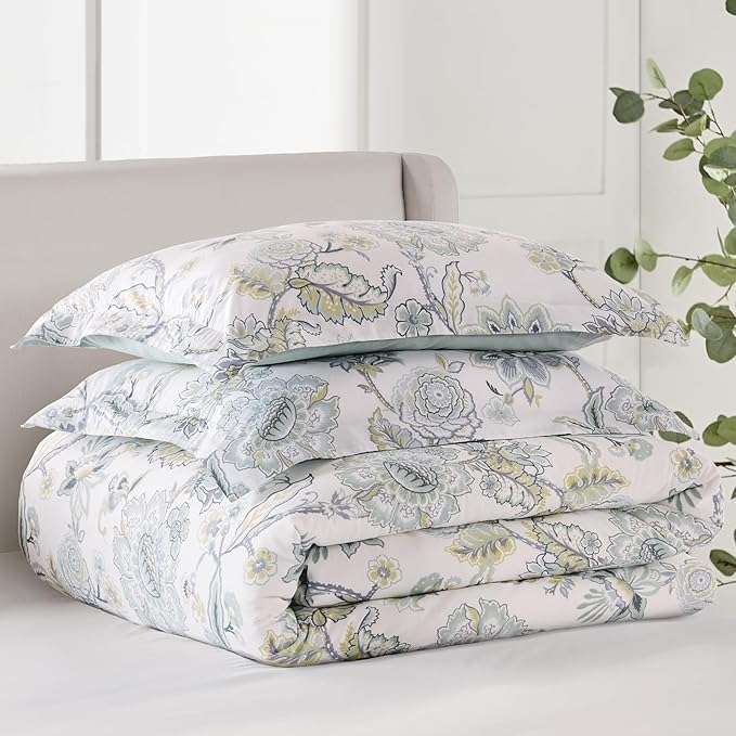 Levtex Home Ophelia Spa Reversible Twin Duvet Cover Set (68x88in) with 1 Pillowcase (26x20in) - Floral Bedding - Blue, Yellow, White - Rayon Twin Size Duvet Cover Set - Soft, Pre-Washed