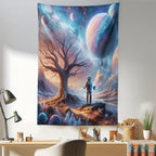 Ambesonne Space Tapestry, Lonely Astronaut in a Surreal Planet Pastel Celestial Forms Dried Tree, Fabric Wall Hanging Decor for Bedroom Living Room Dorm, 30" X 45", Blue Pale Orange Mauve